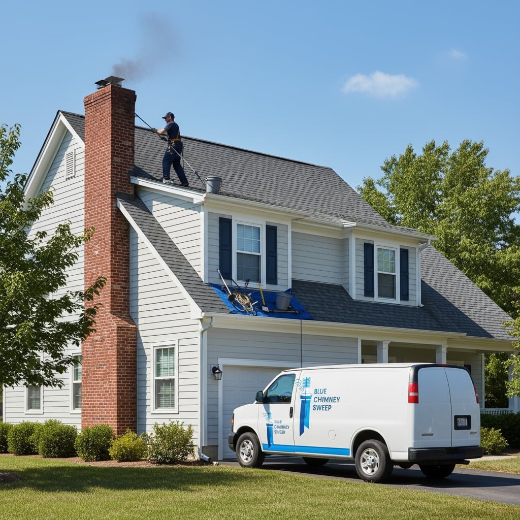 Blue Chimney Sweep team working on chimney